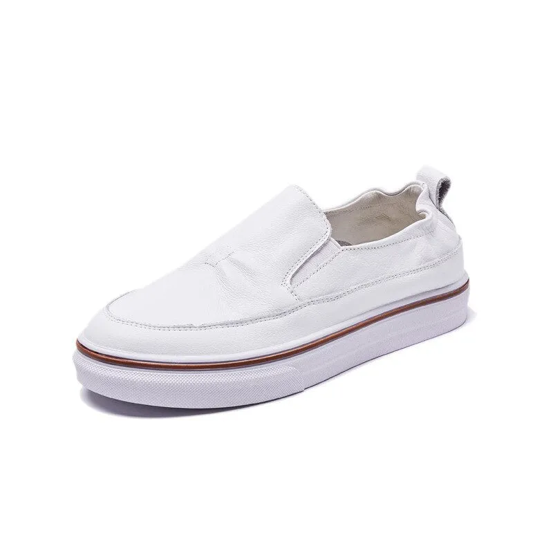 100% Genuine Leather Shoes Women Sneakers Casual Women Leather Shoes Fashion Loafers Women Flats Brand Female White Shoes A1532