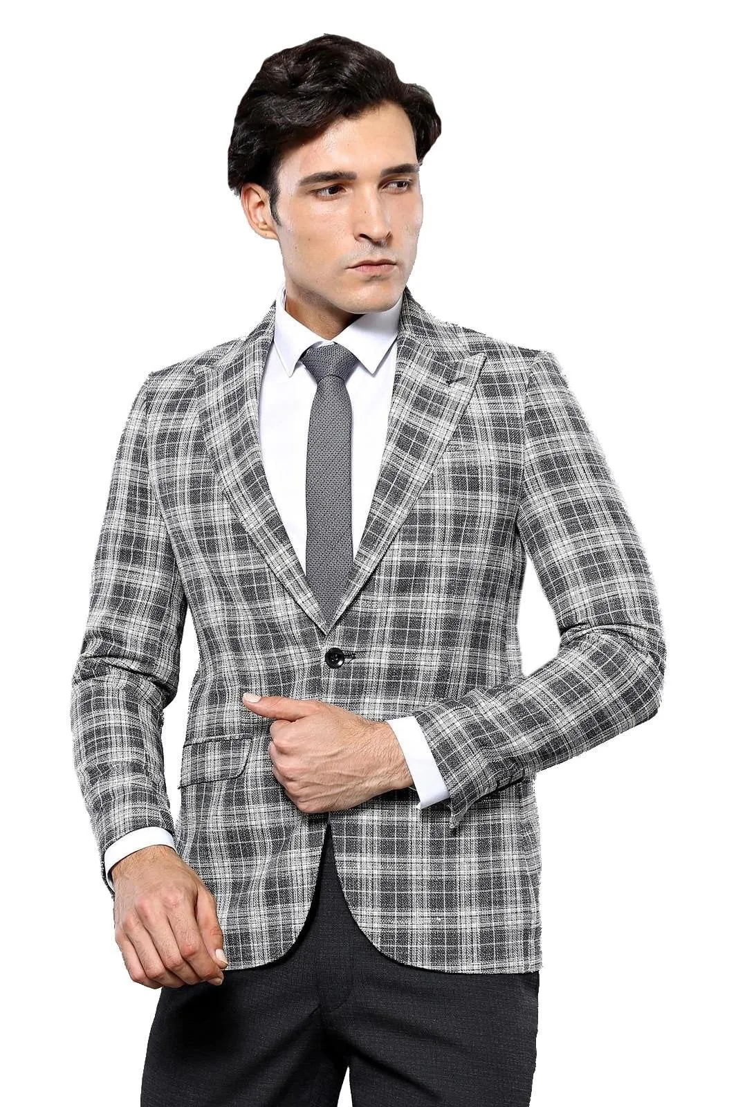 15445 Grey-Black Blazer Jacket