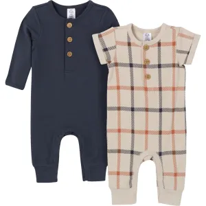 2-Pack Baby Boys Plaid & Navy Rompers