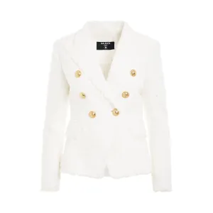 6 Buttons Double Breasted Tweed Jacket in White