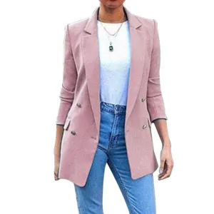 Ashoreshop Womens Solid Slim Double Breasted Fashion Blazer