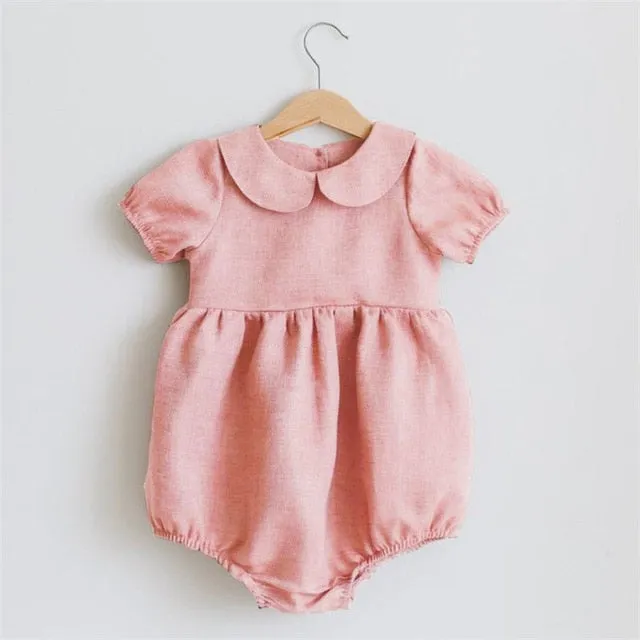 Baby Girl Rompers Summer Newborn Baby Clothes Cotton Linen Solid Color Stripe Baby Girl Clothing For 0-24M