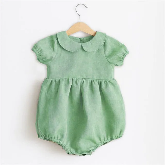 Baby Girl Rompers Summer Newborn Baby Clothes Cotton Linen Solid Color Stripe Baby Girl Clothing For 0-24M