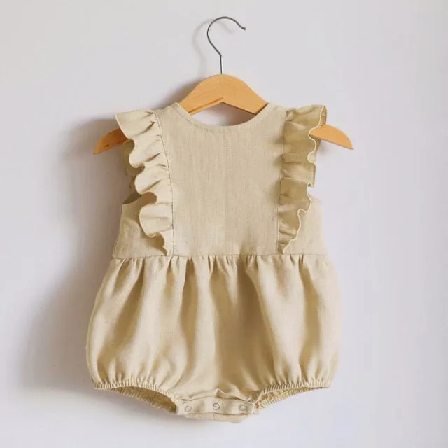 Baby Girl Rompers Summer Newborn Baby Clothes Cotton Linen Solid Color Stripe Baby Girl Clothing For 0-24M