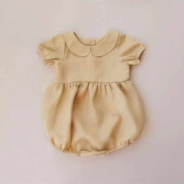 Baby Girl Rompers Summer Newborn Baby Clothes Cotton Linen Solid Color Stripe Baby Girl Clothing For 0-24M