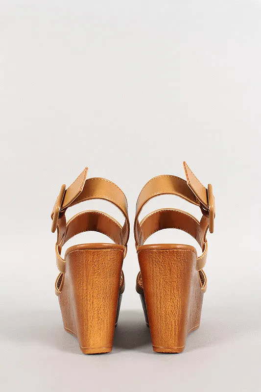 Bamboo Ankle Strap Platform Peep Toe Wedge