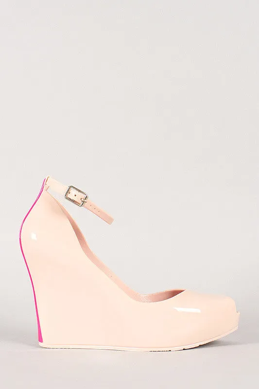 Bamboo Jelly Peep Toe Ankle Strap Wedge