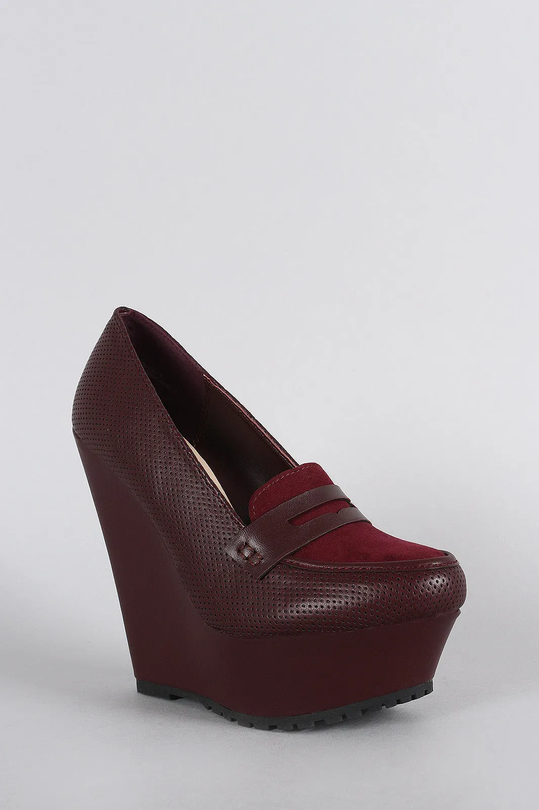 Bamboo Perforated Loafer Platform Wedge