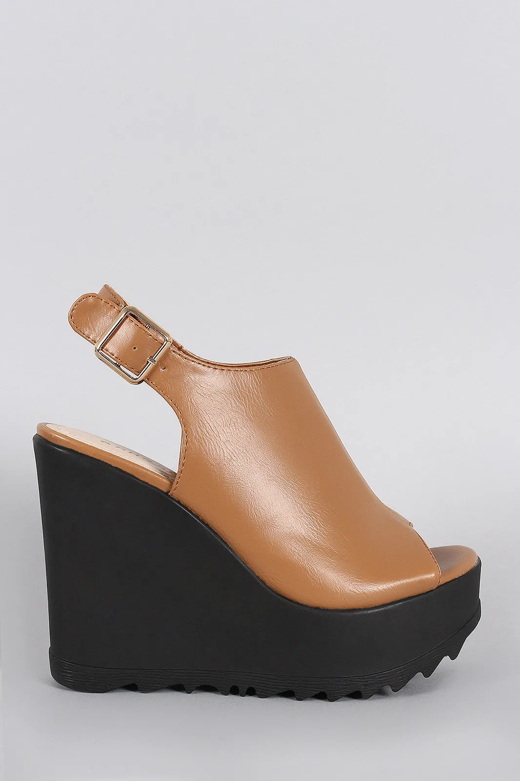 Bamboo Slingback Peep Toe Lug Sole Mule Wedge