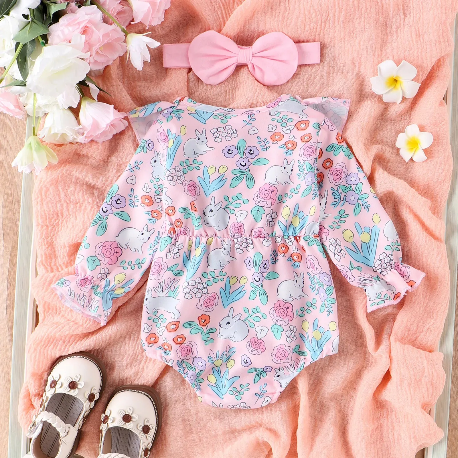 BUNNIES Floral Bowtie Romper with Headband