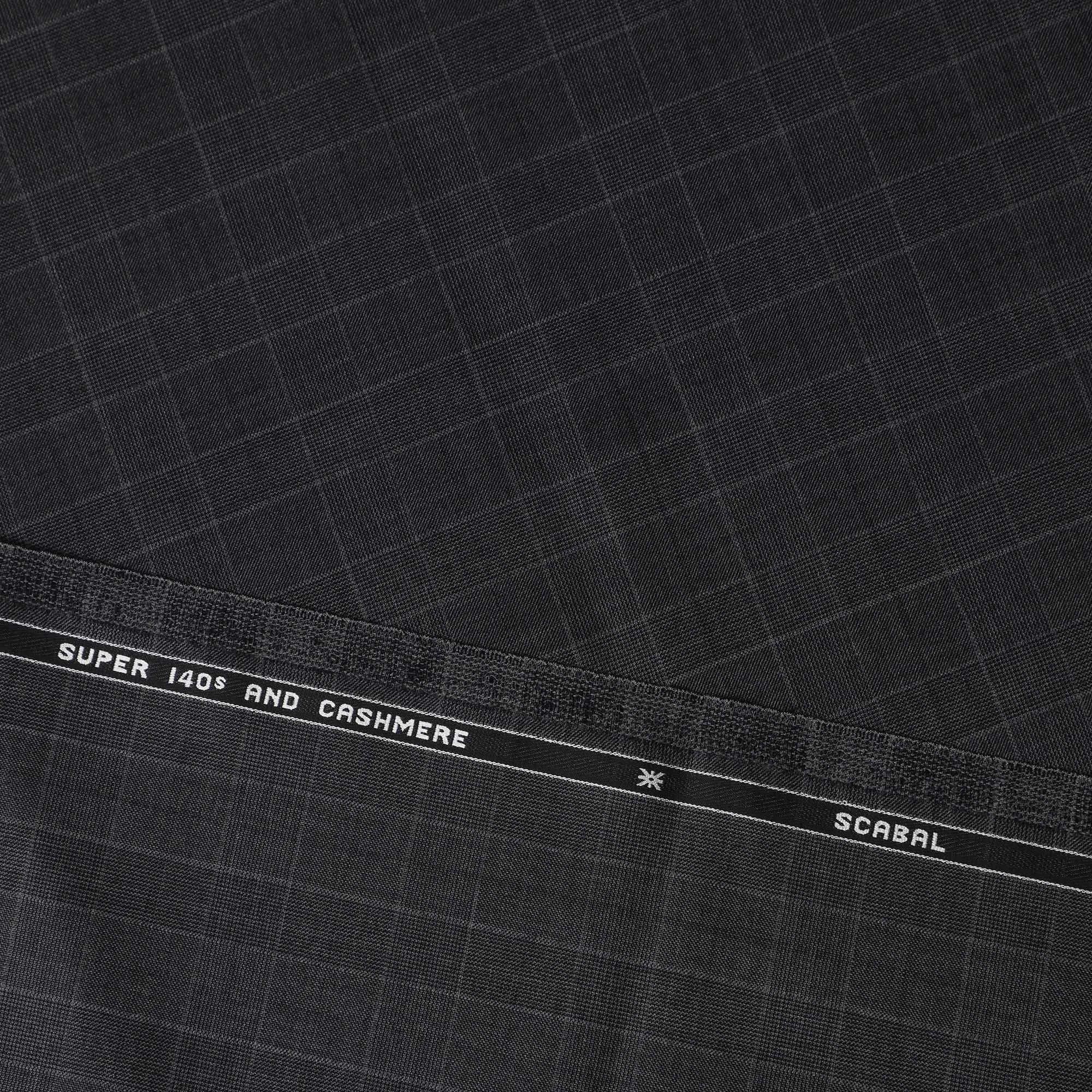 Charcoal Grey SCABAL Super 140's Wool and Cashmere Suiting Fabric - 3.5 Meters, 150 cm Width, Made in the UK-D21251