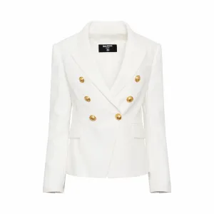 Classic Double Breasted Cotton Pique Blazer in White