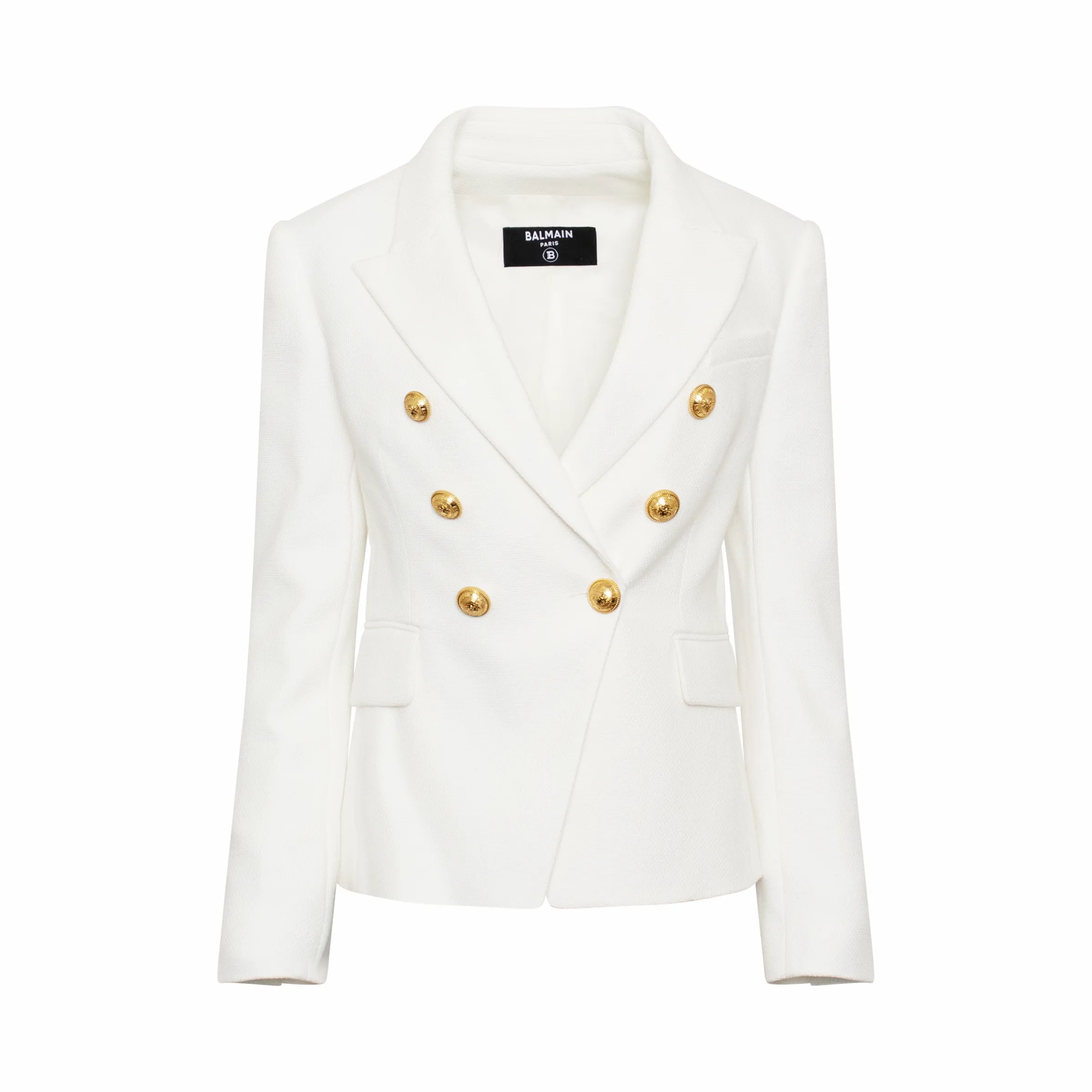 Classic Double Breasted Cotton Pique Blazer in White