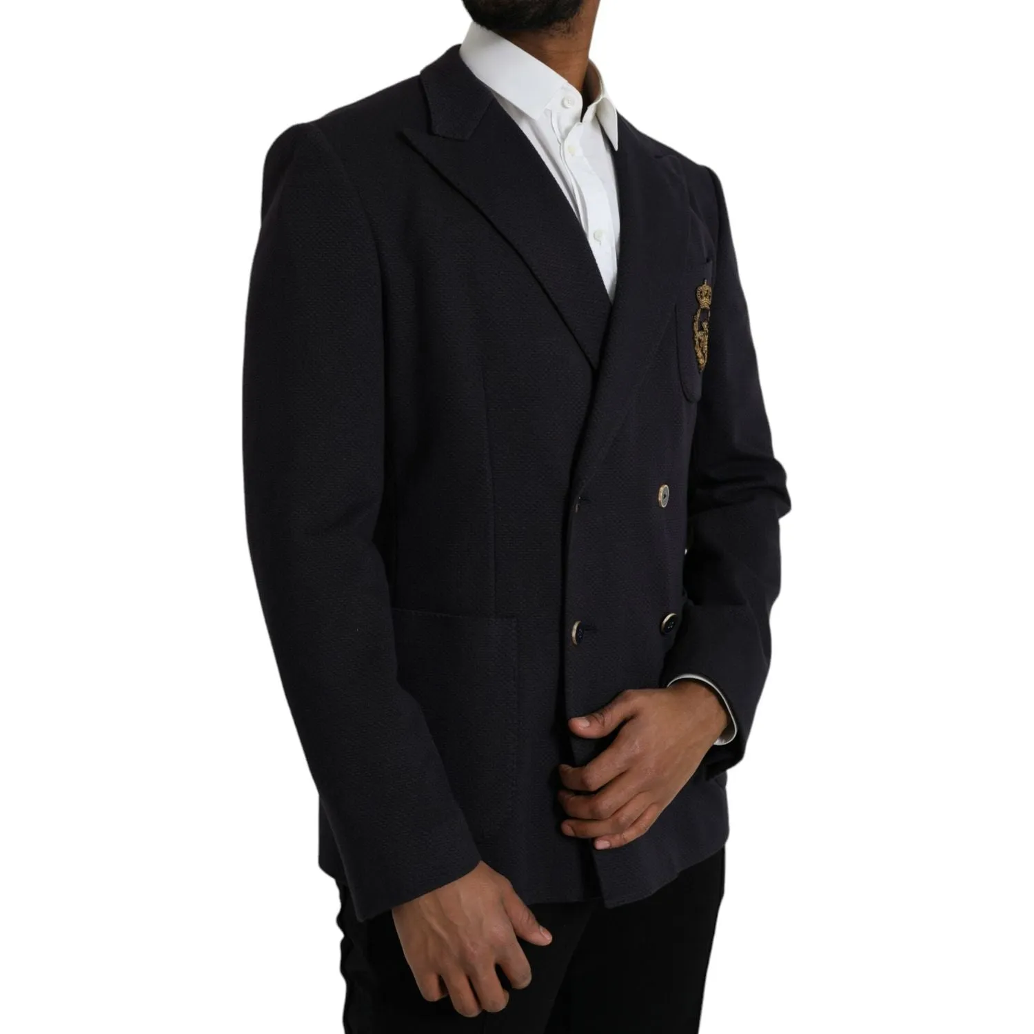 Dolce & Gabbana Dark Blue Crown Bee Double Breasted Blazer