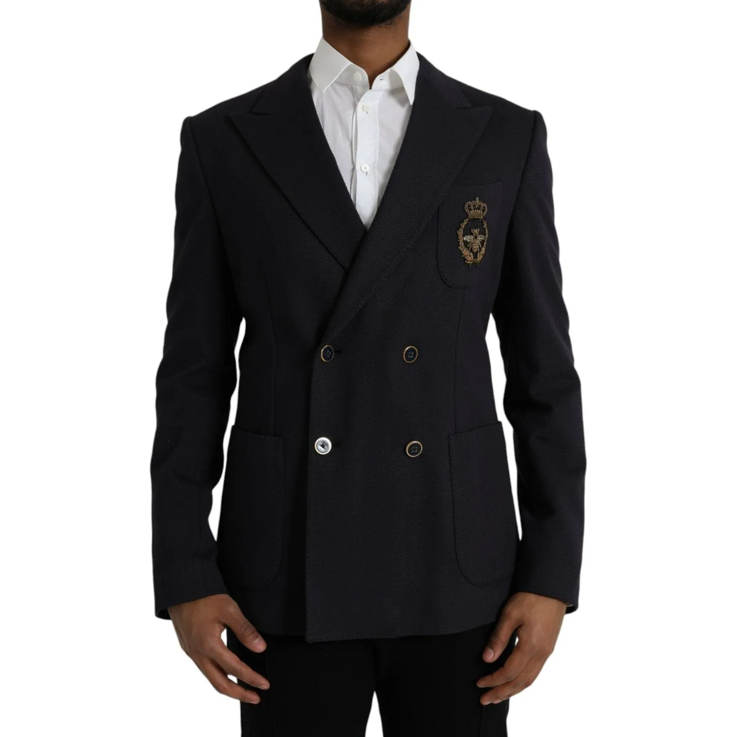 Dolce & Gabbana Dark Blue Crown Bee Double Breasted Blazer