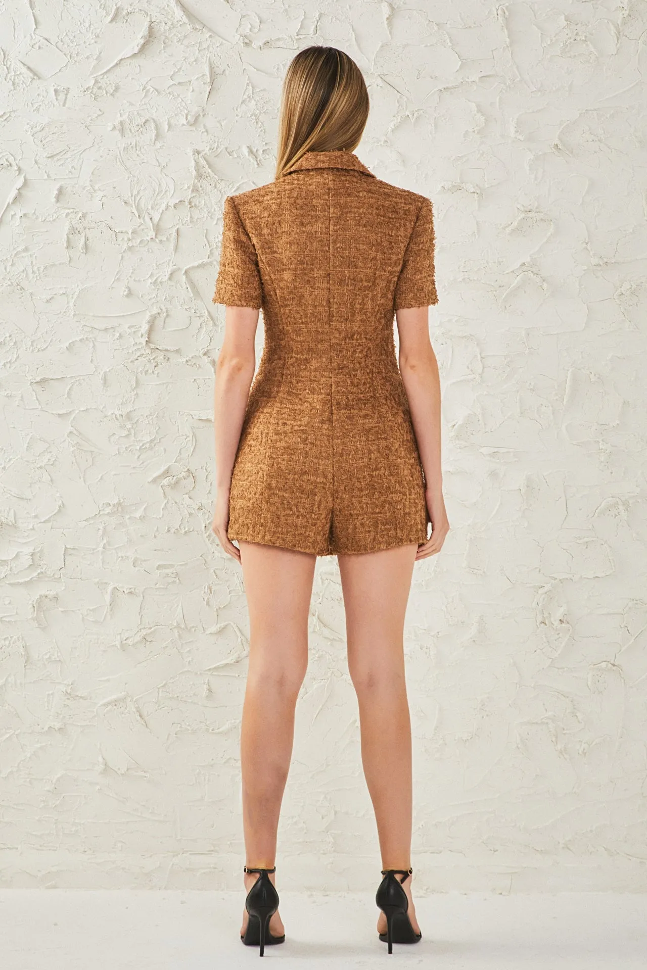 Endless Rose - Short Sleeve Tweed Romper