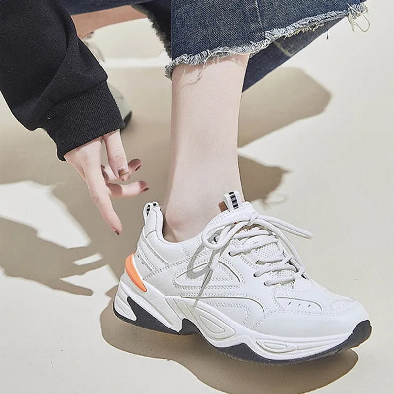 Fashion Sneakers Women Casual Shoes Breathable Mesh White Shoes Women Flats Brand Ladies Footwear Thick Sole A4463