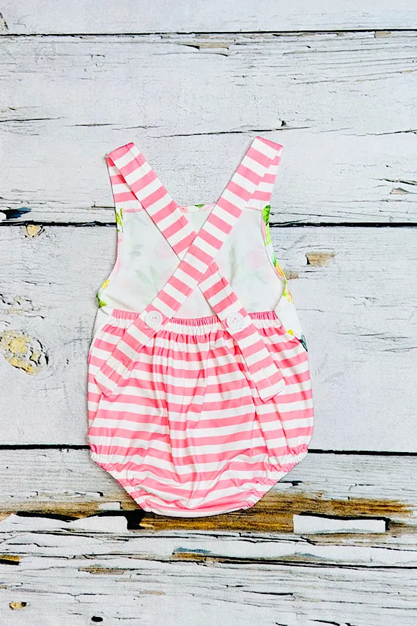 Floral & pink/white striped baby romper