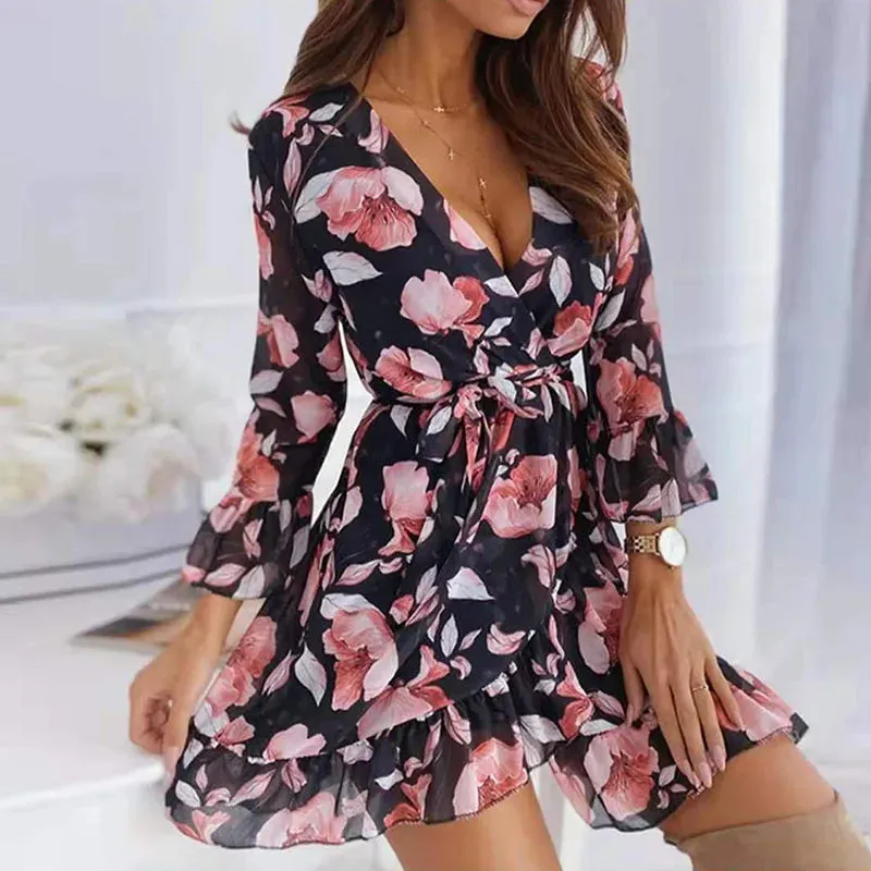 Floral Print Chiffon Casual Dresses