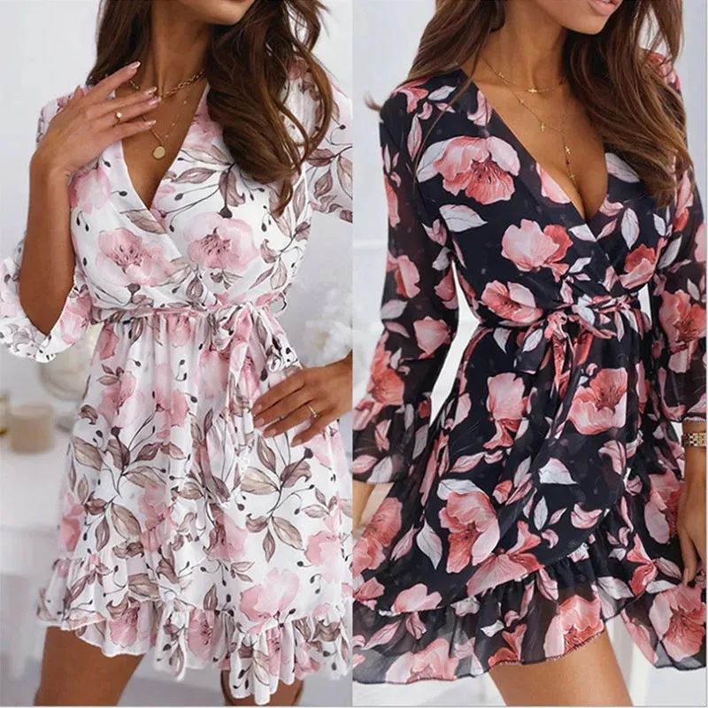 Floral Print Chiffon Casual Dresses