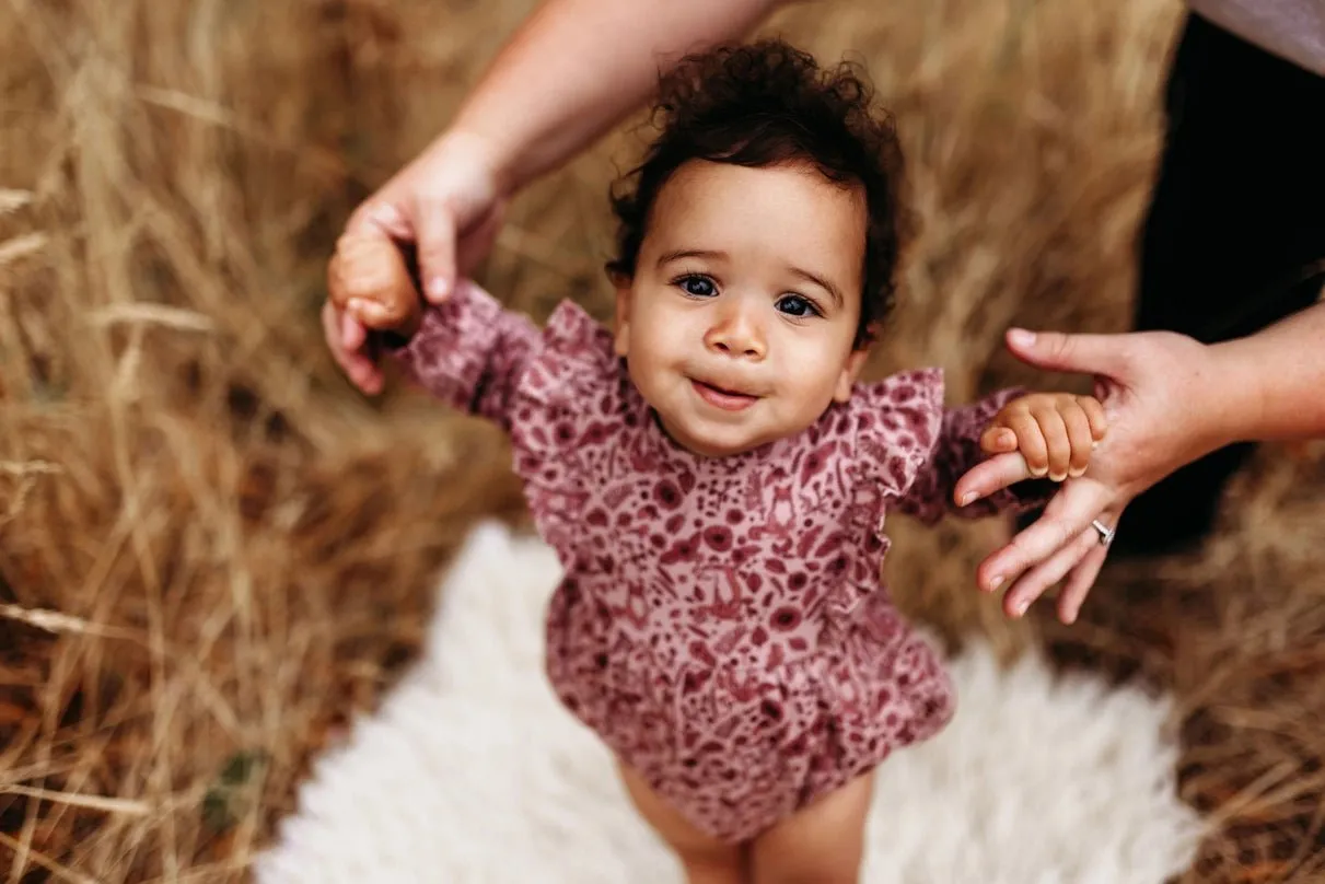 Flutter Long-Sleeve Romper - Floral Dusty Rose