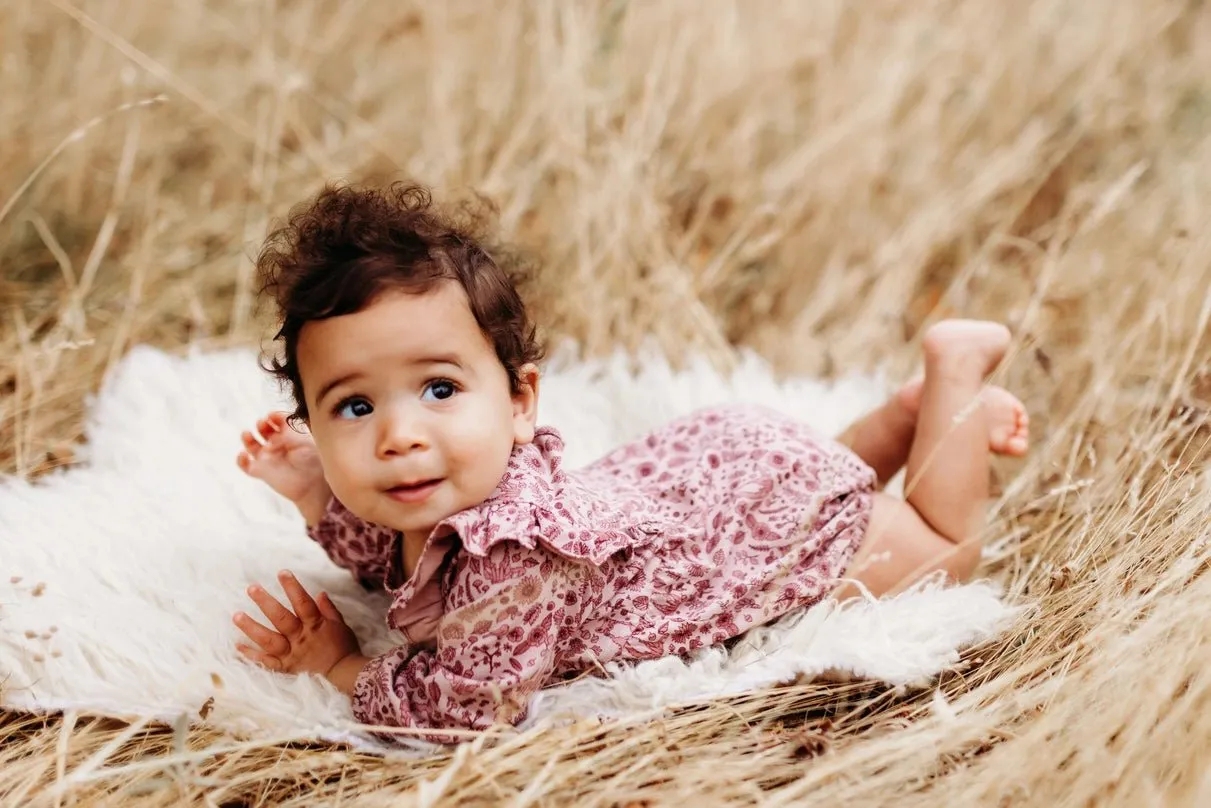 Flutter Long-Sleeve Romper - Floral Dusty Rose