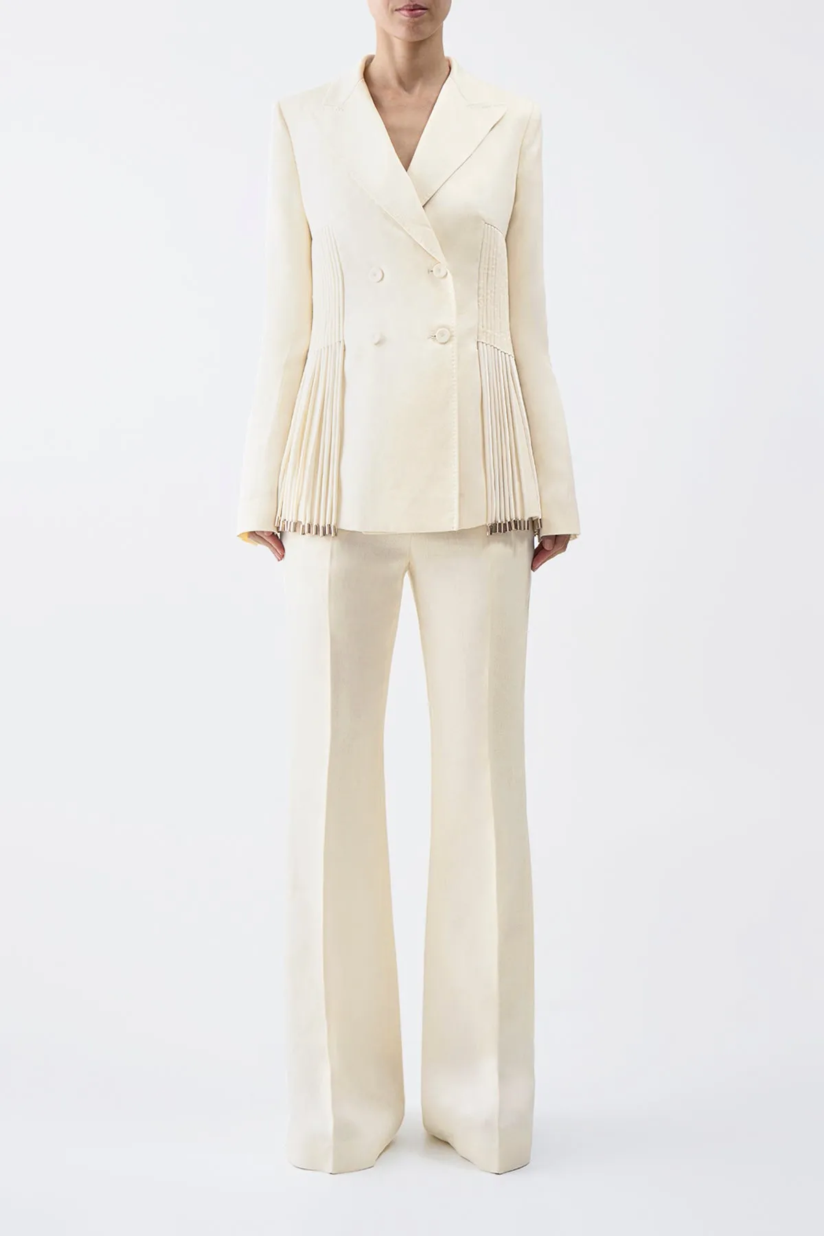 Giorgio Fringe Blazer in Ivory Textured Linen