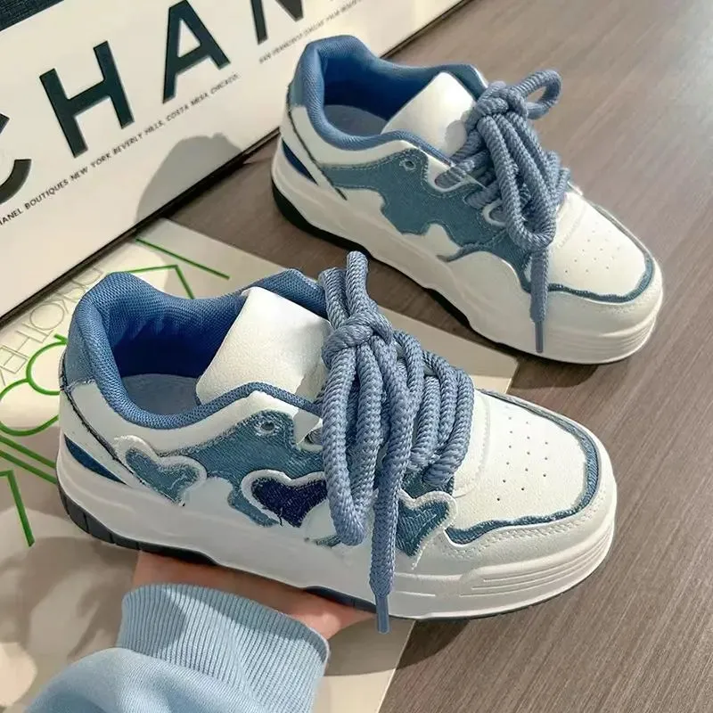 Hnzxzm Kawaii Platform Sports Shoes Women's Sneakers Spring Summer 2024 Tennis Female Skateboard Flats Casual Blue Vintage Vulcanize