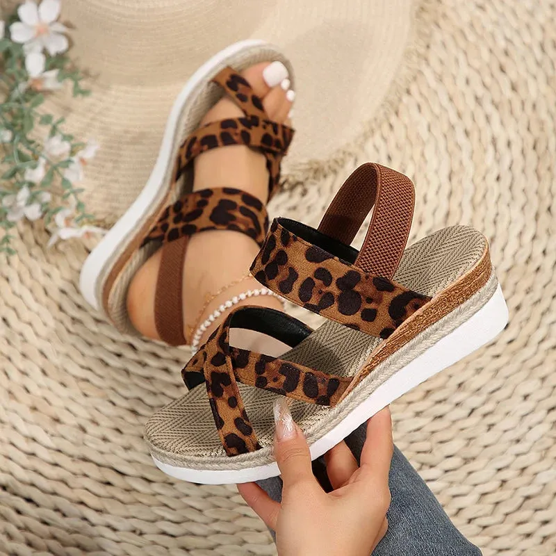 Hnzxzm Leopard Platform Sandals for Women Open Toe Thick Bottom Summer Sandals Woman 2024 Outtdoor Non-Slip Espadrilles Shoes Sandalias