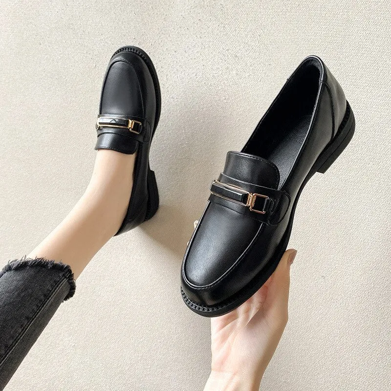 Hnzxzm Spring Autumn Shoes Women Flats Elegant Ladies Brand Shoes Soft Leather Loafers Fashion Woman Footwear Slip-on A3155