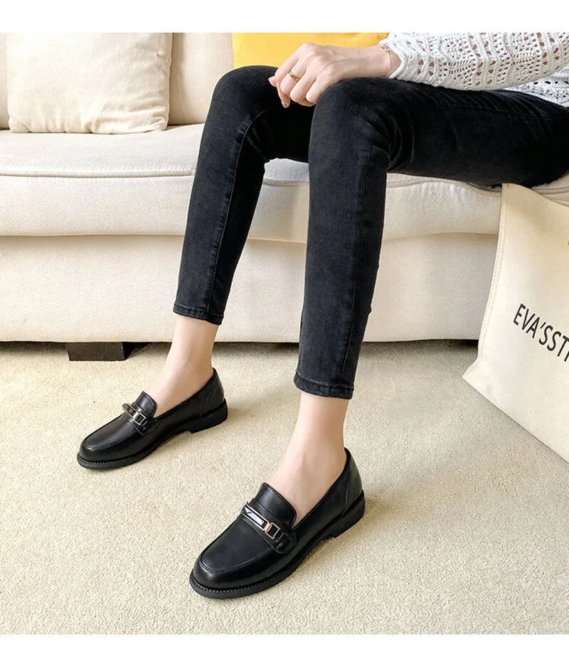 Hnzxzm Spring Autumn Shoes Women Flats Elegant Ladies Brand Shoes Soft Leather Loafers Fashion Woman Footwear Slip-on A3155