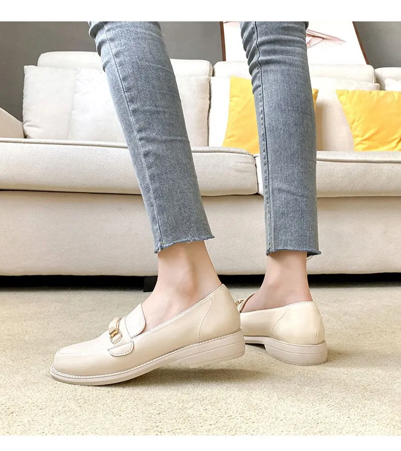 Hnzxzm Spring Autumn Shoes Women Flats Elegant Ladies Brand Shoes Soft Leather Loafers Fashion Woman Footwear Slip-on A3155