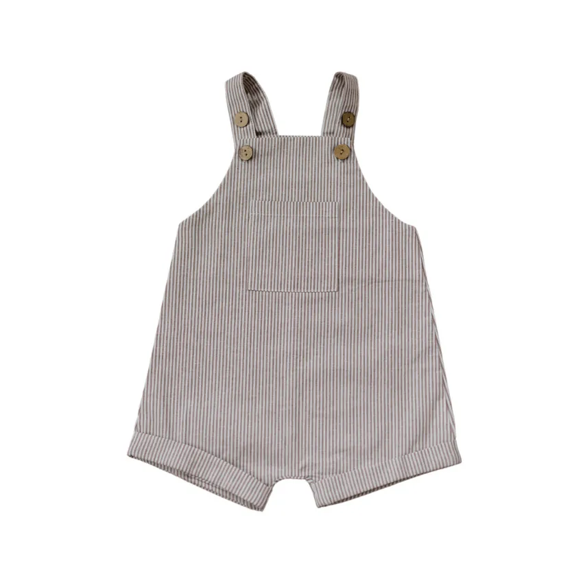 Linen Short Overalls, Camel   White