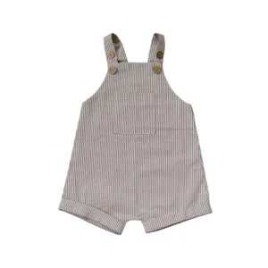 Linen Short Overalls, Camel   White