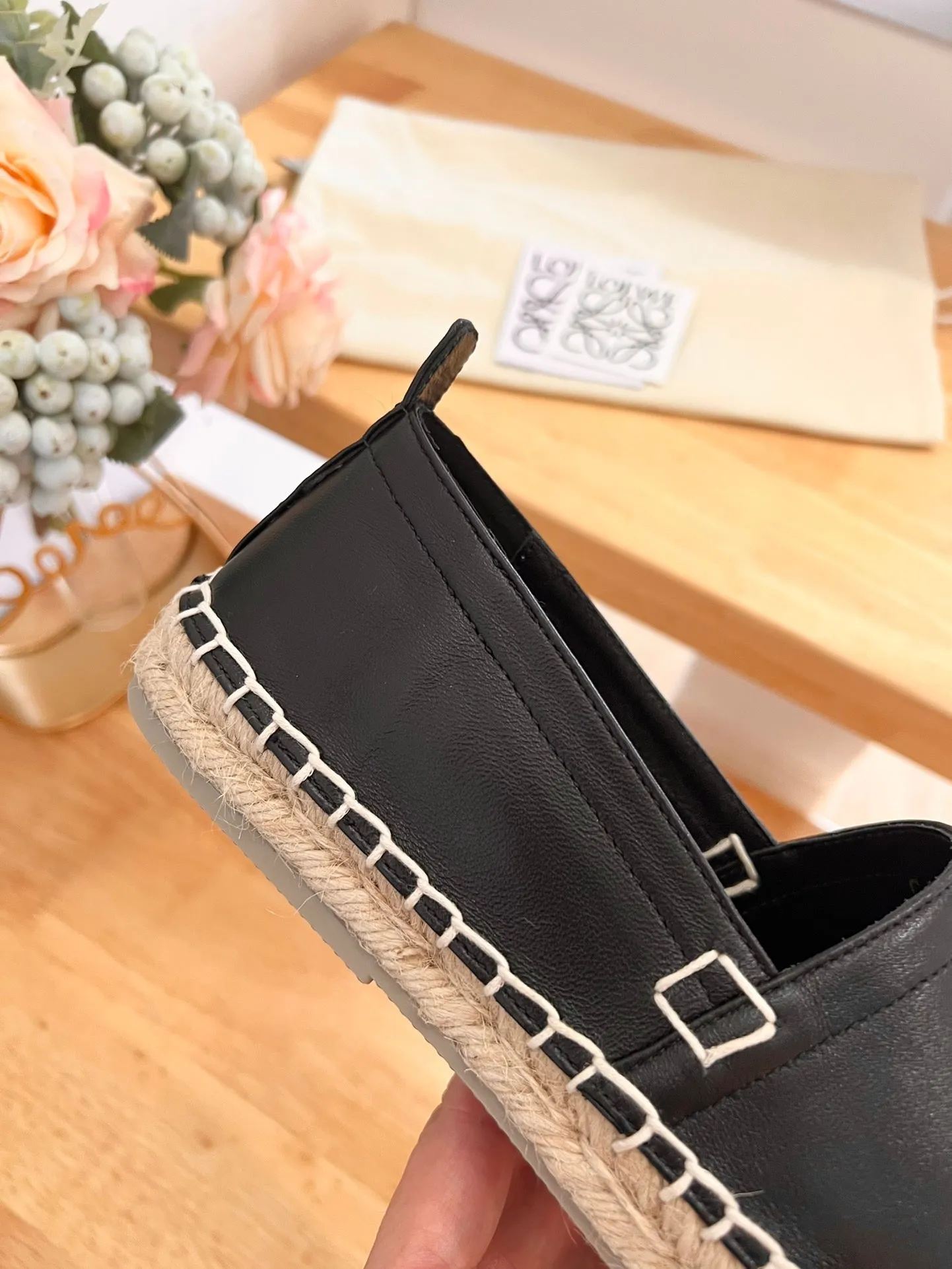 Loew Anagram Espadrille Black Leather