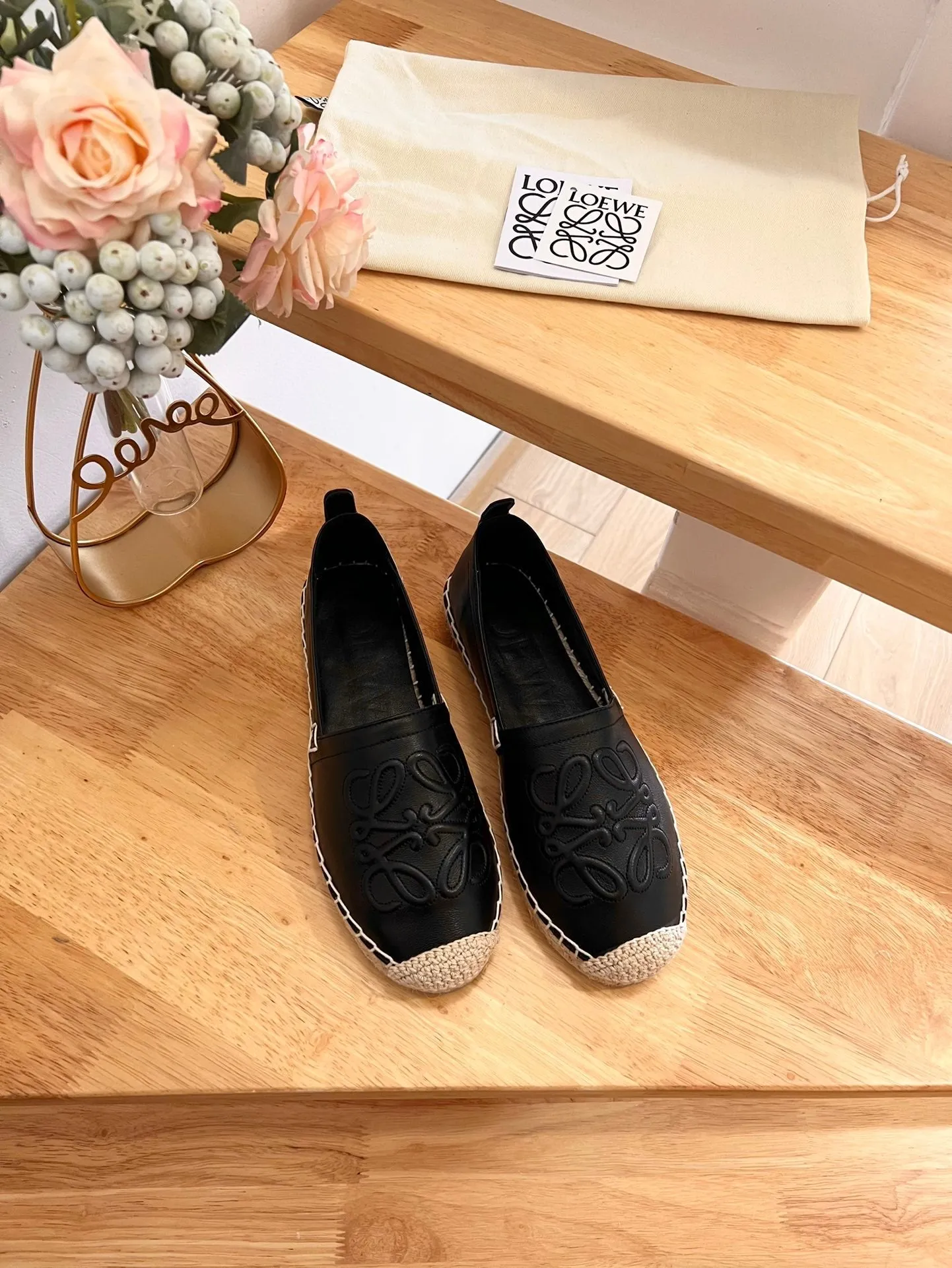 Loew Anagram Espadrille Black Leather