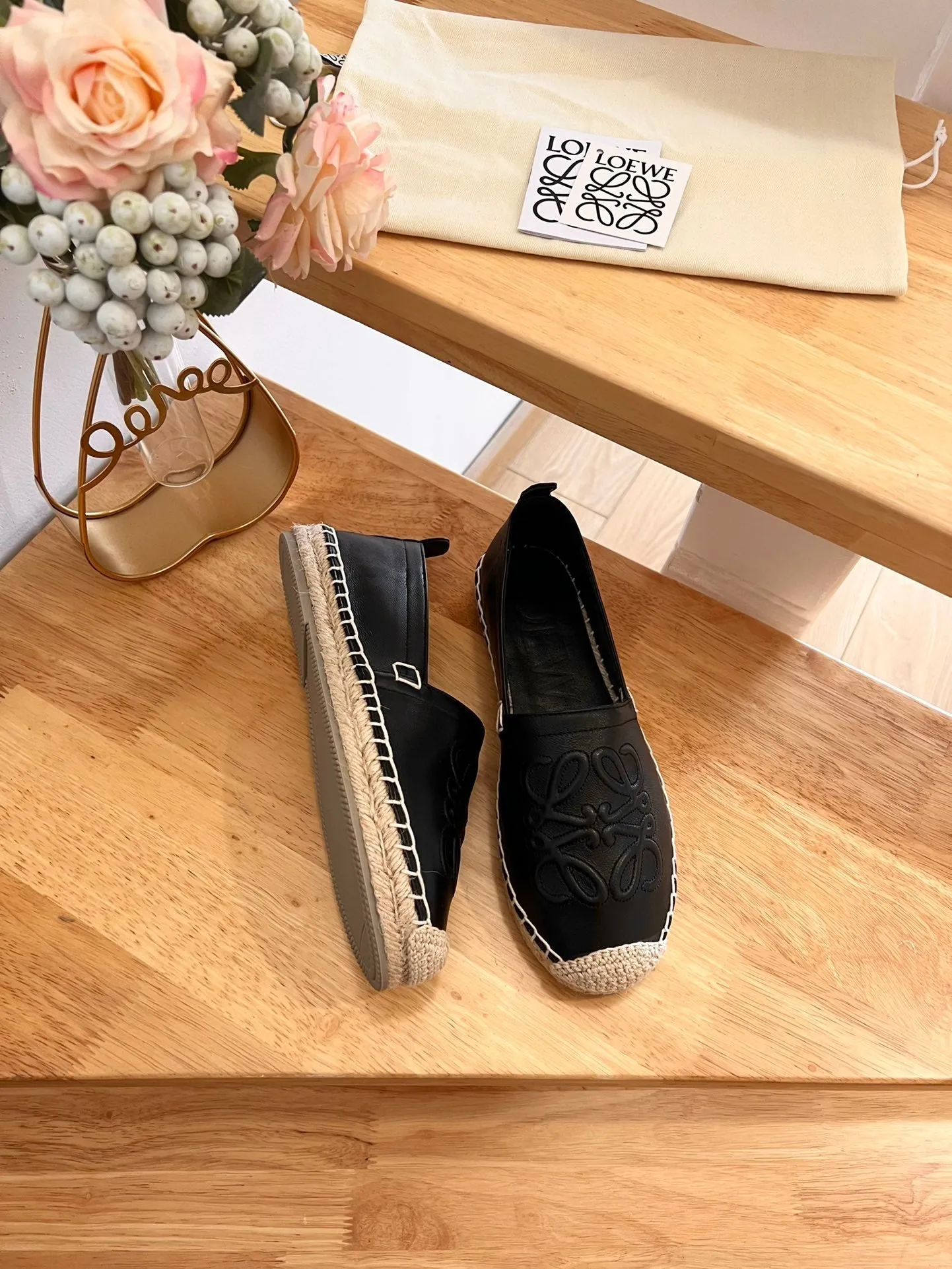 Loew Anagram Espadrille Black Leather