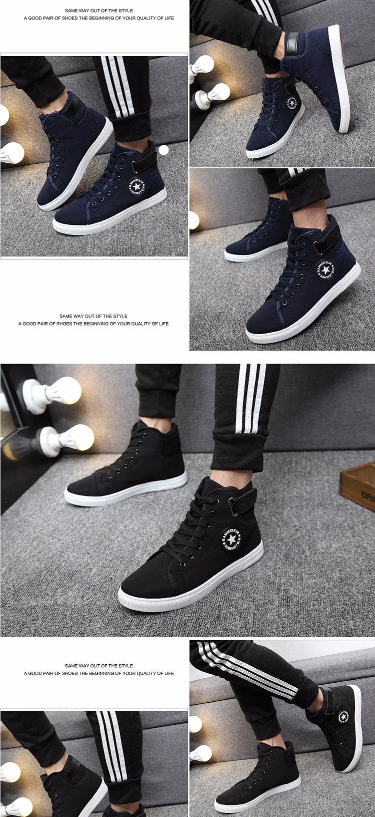 Men's Vulcanized Shoes Lace-up High Style Solid Colors