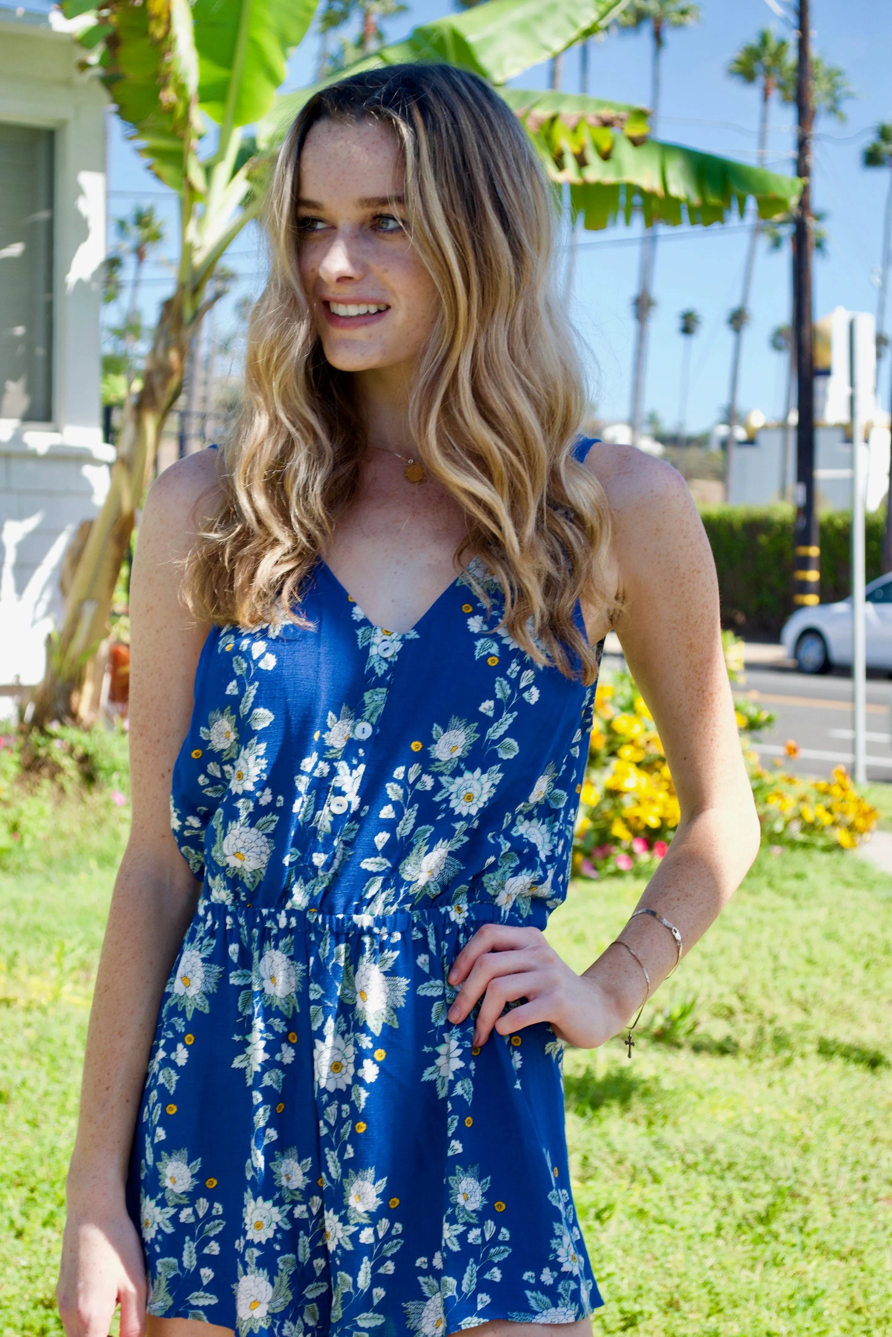 Mumu Blue & White Flower Romper