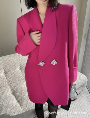 Notched Collar Long Sleeve Double-Breasted Blazer