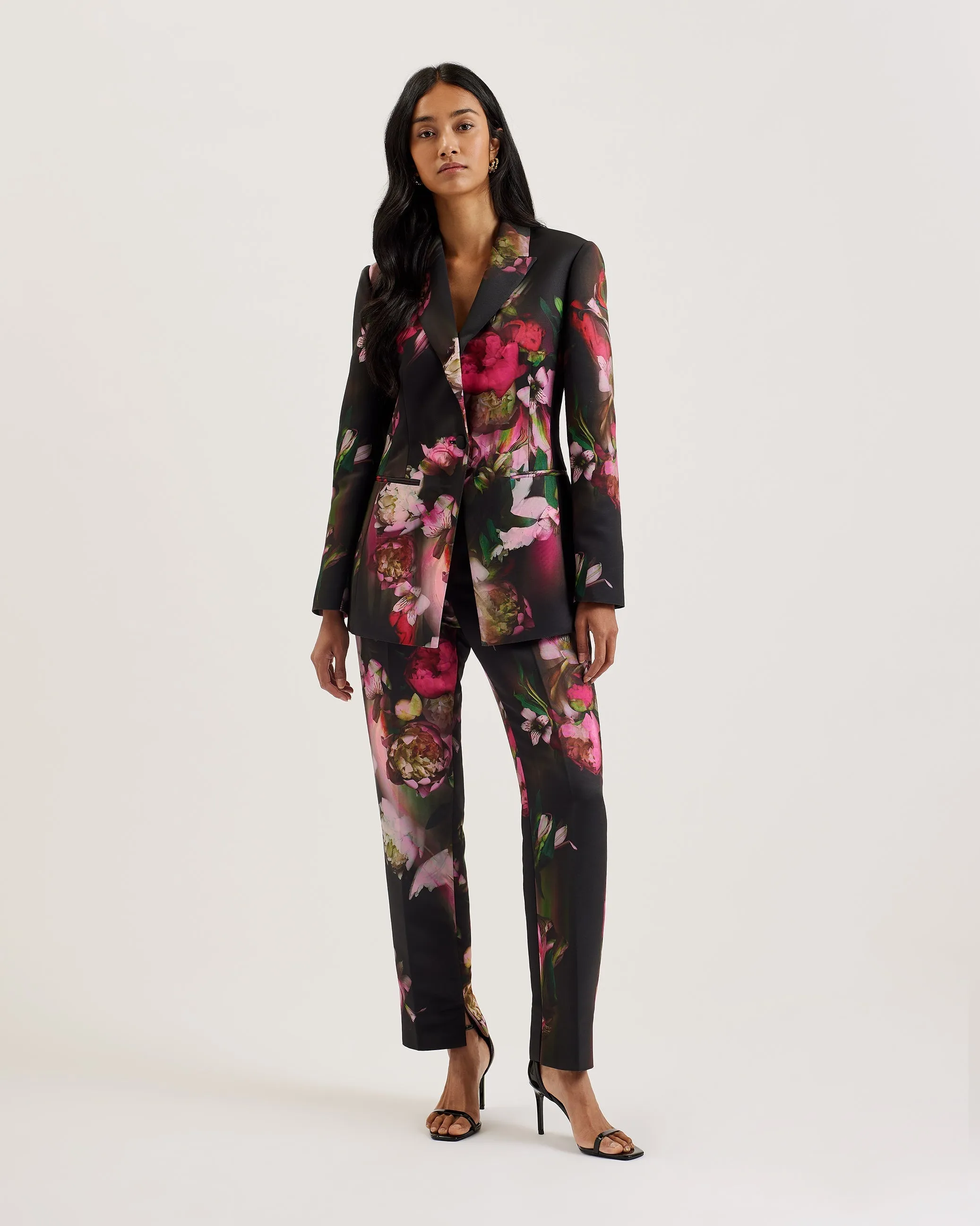 Okuni Printed Single Breasted Tailored Blazer Black