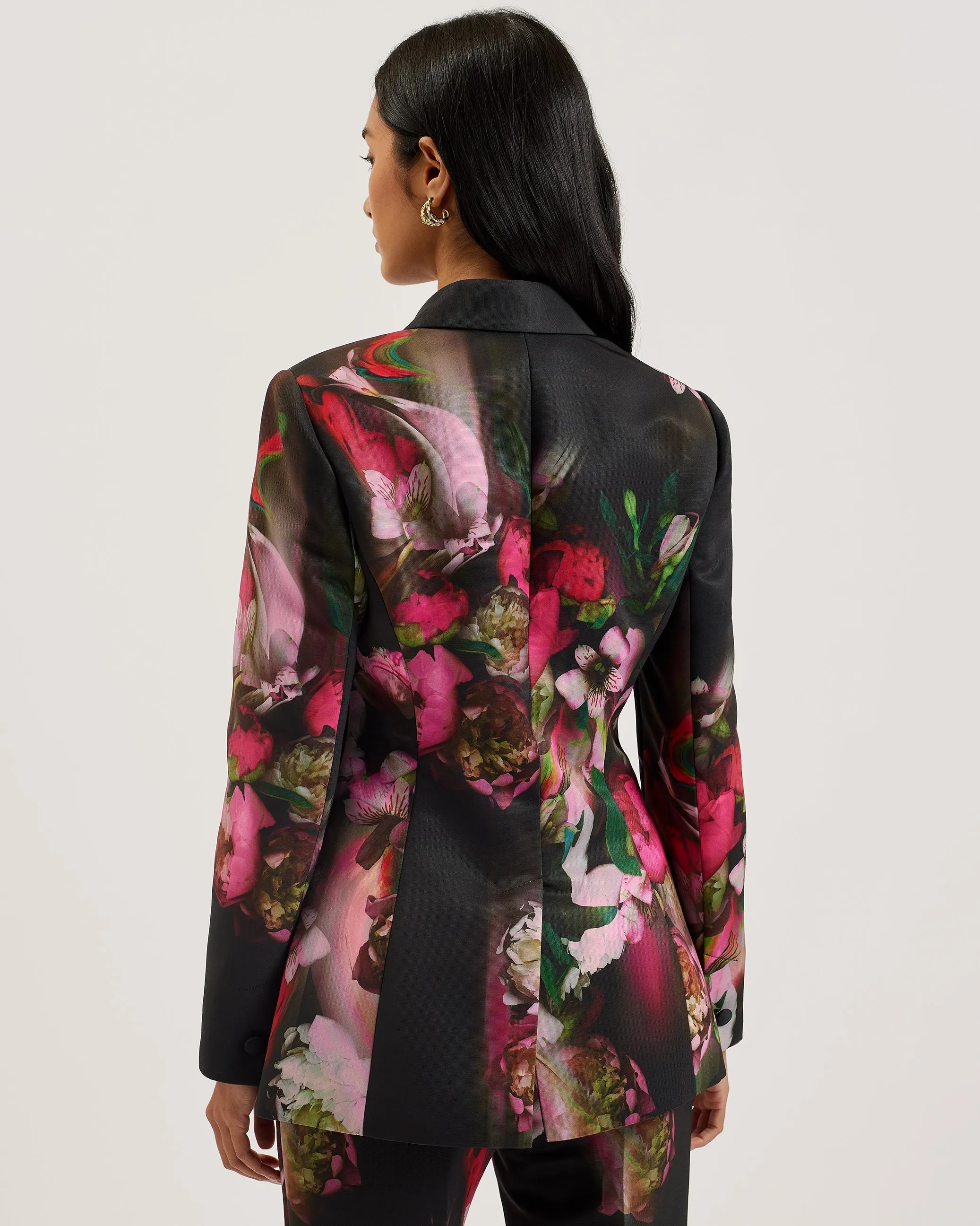 Okuni Printed Single Breasted Tailored Blazer Black