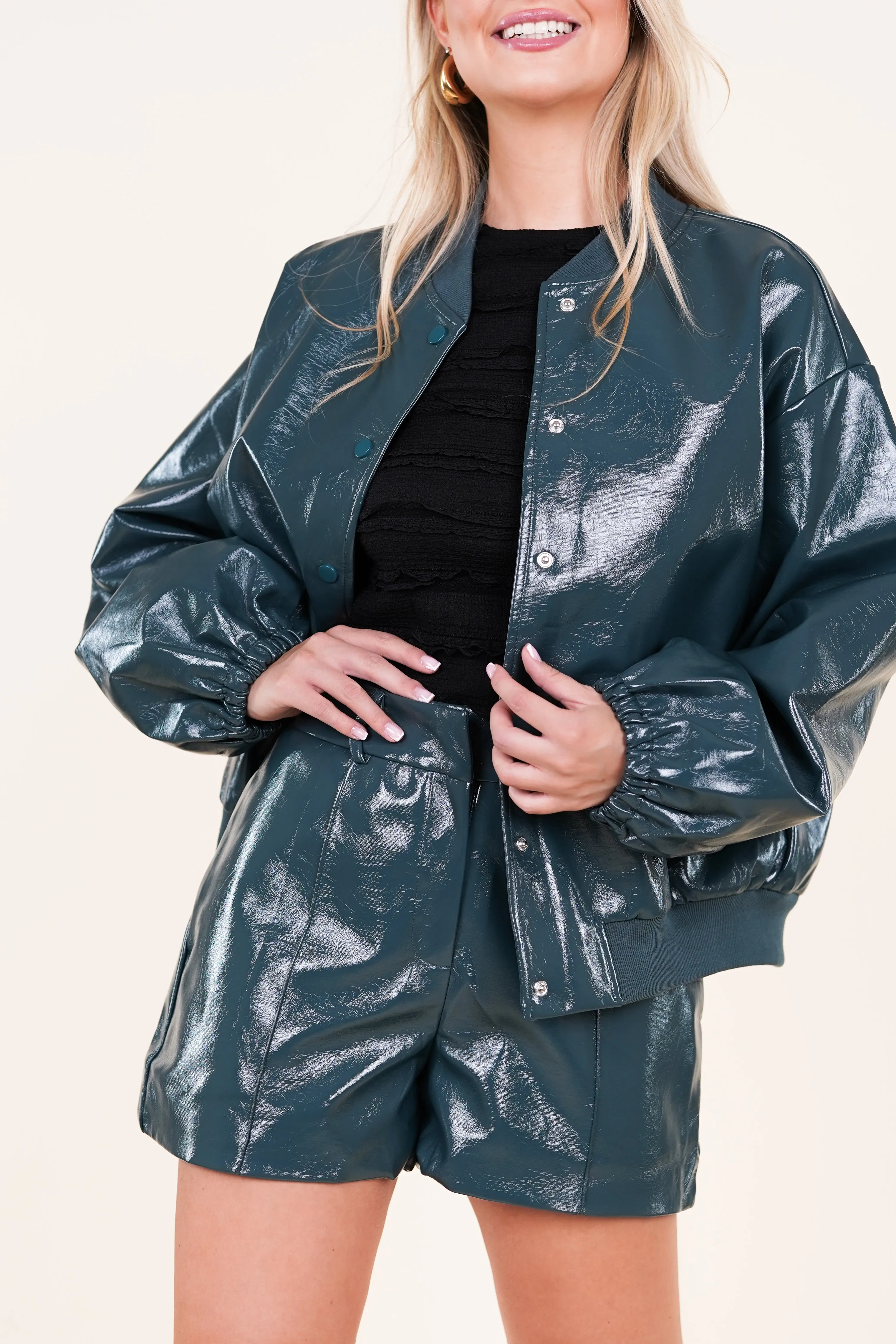 Oversized bomber jack lak groen - Britney