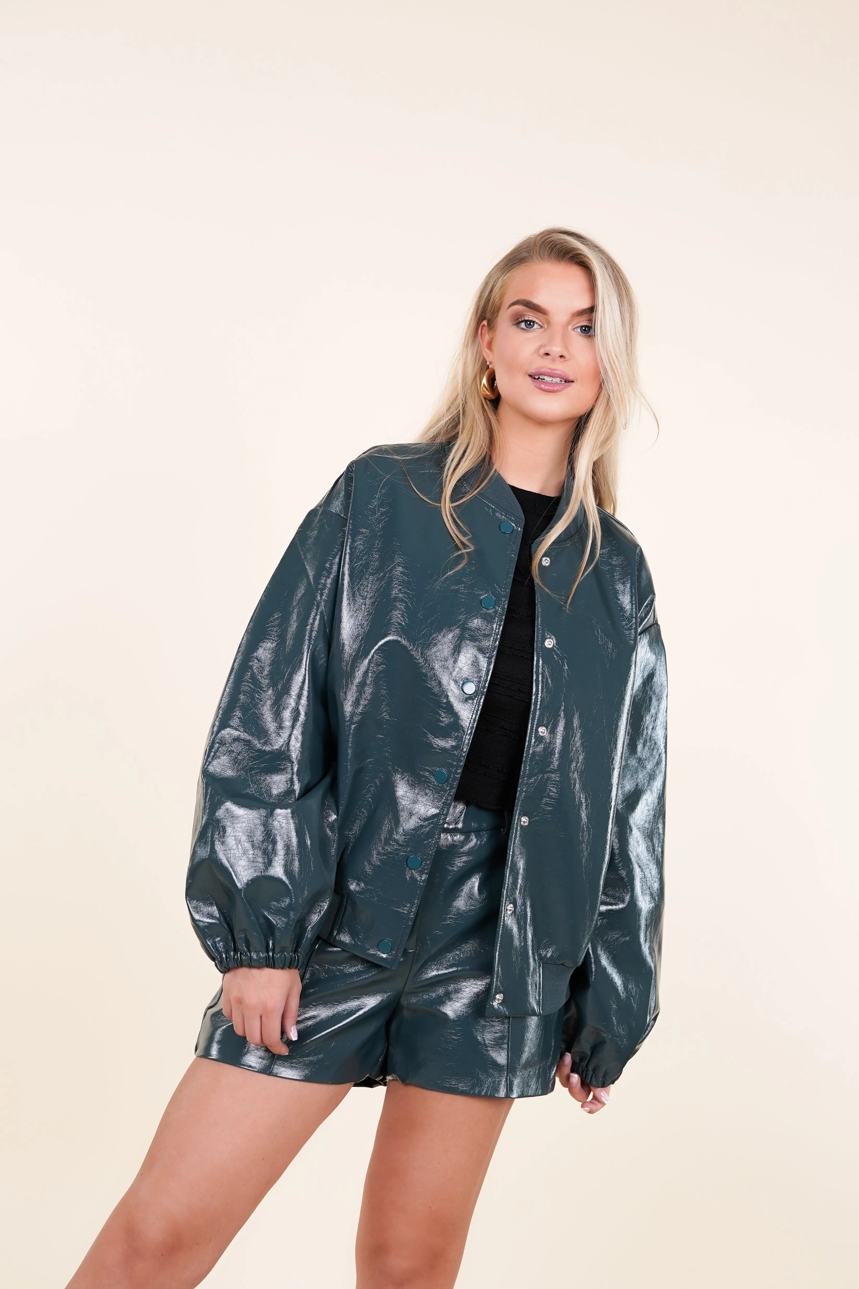 Oversized bomber jack lak groen - Britney