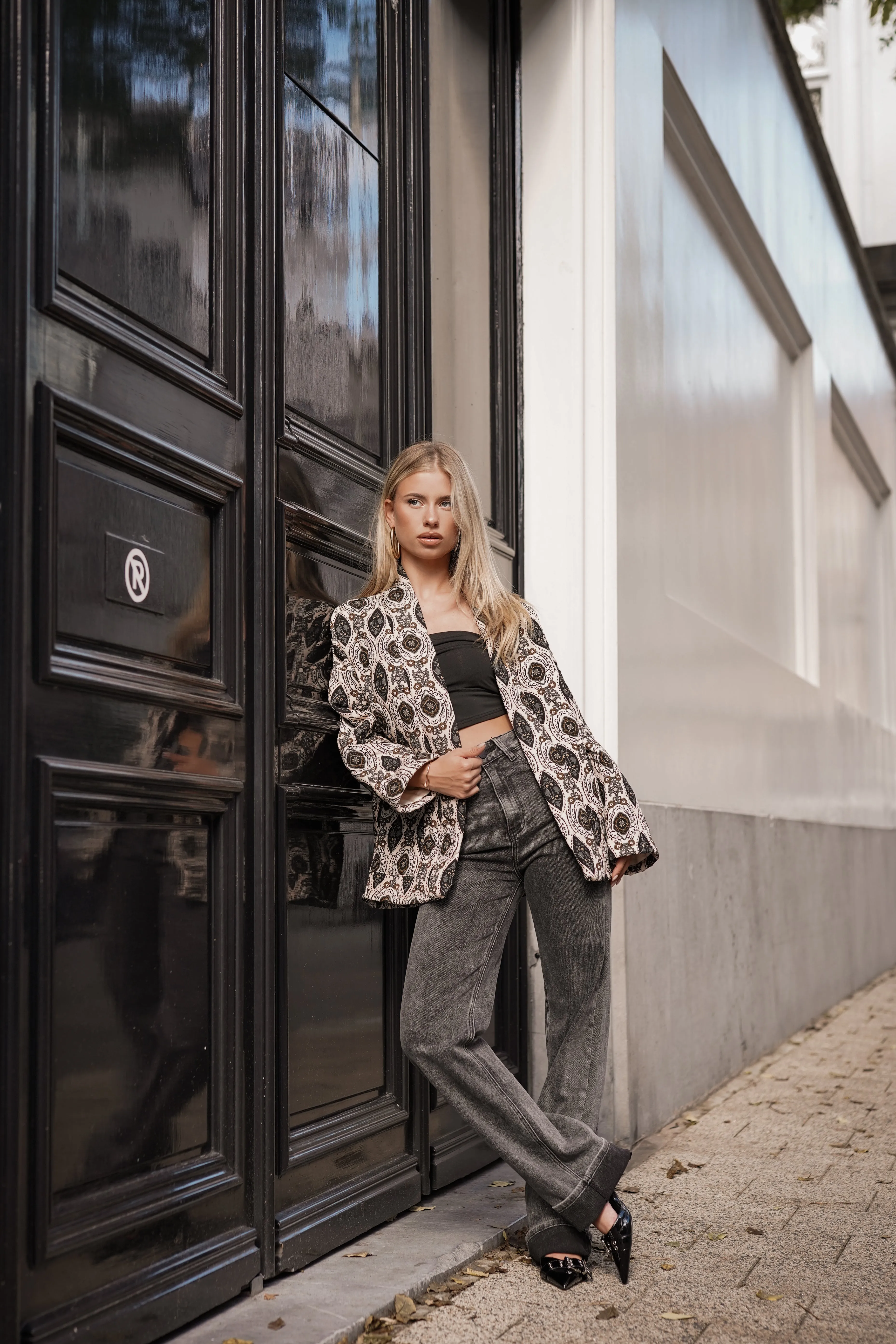 Oversized jas met print bruin - Daimy