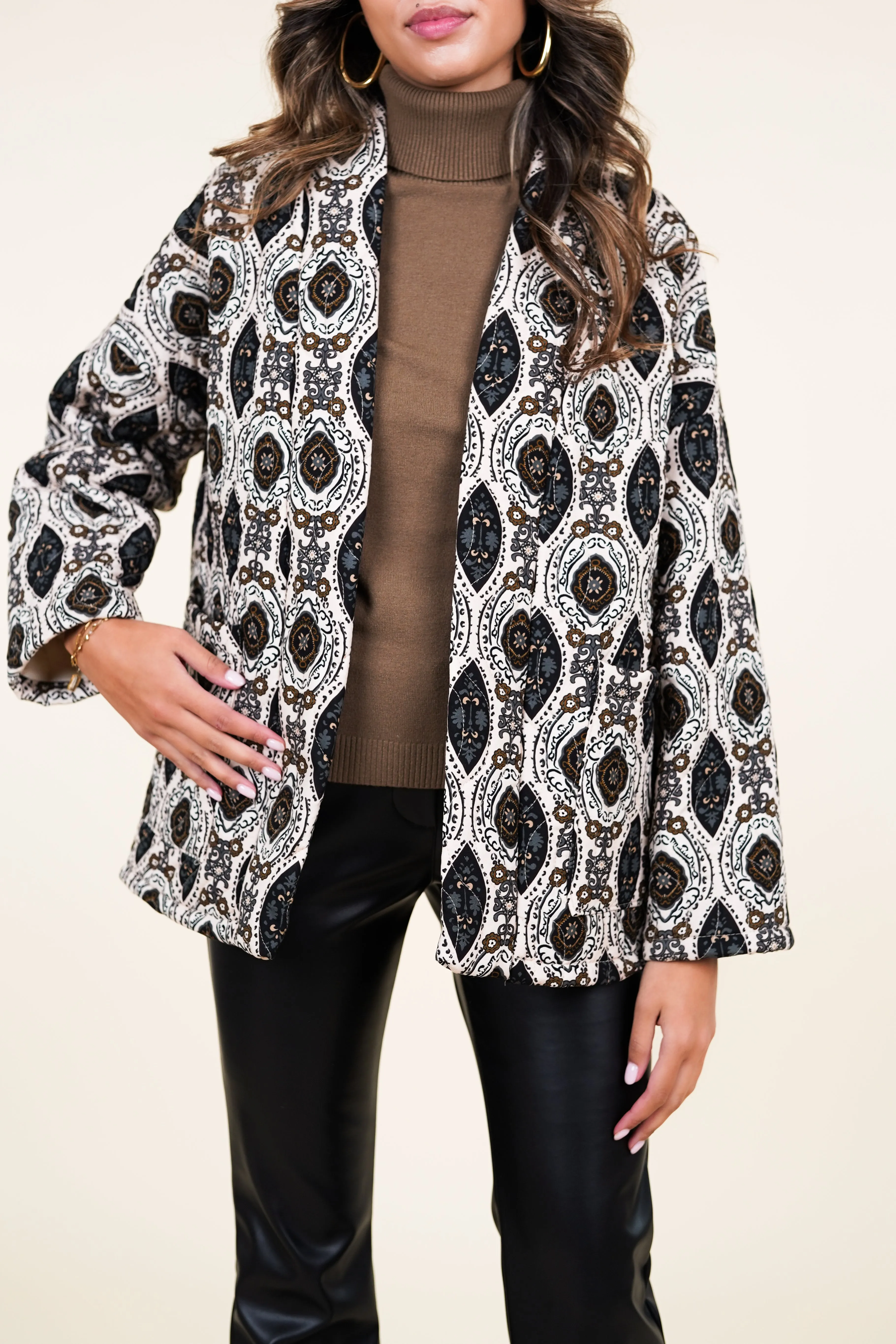 Oversized jas met print bruin - Daimy