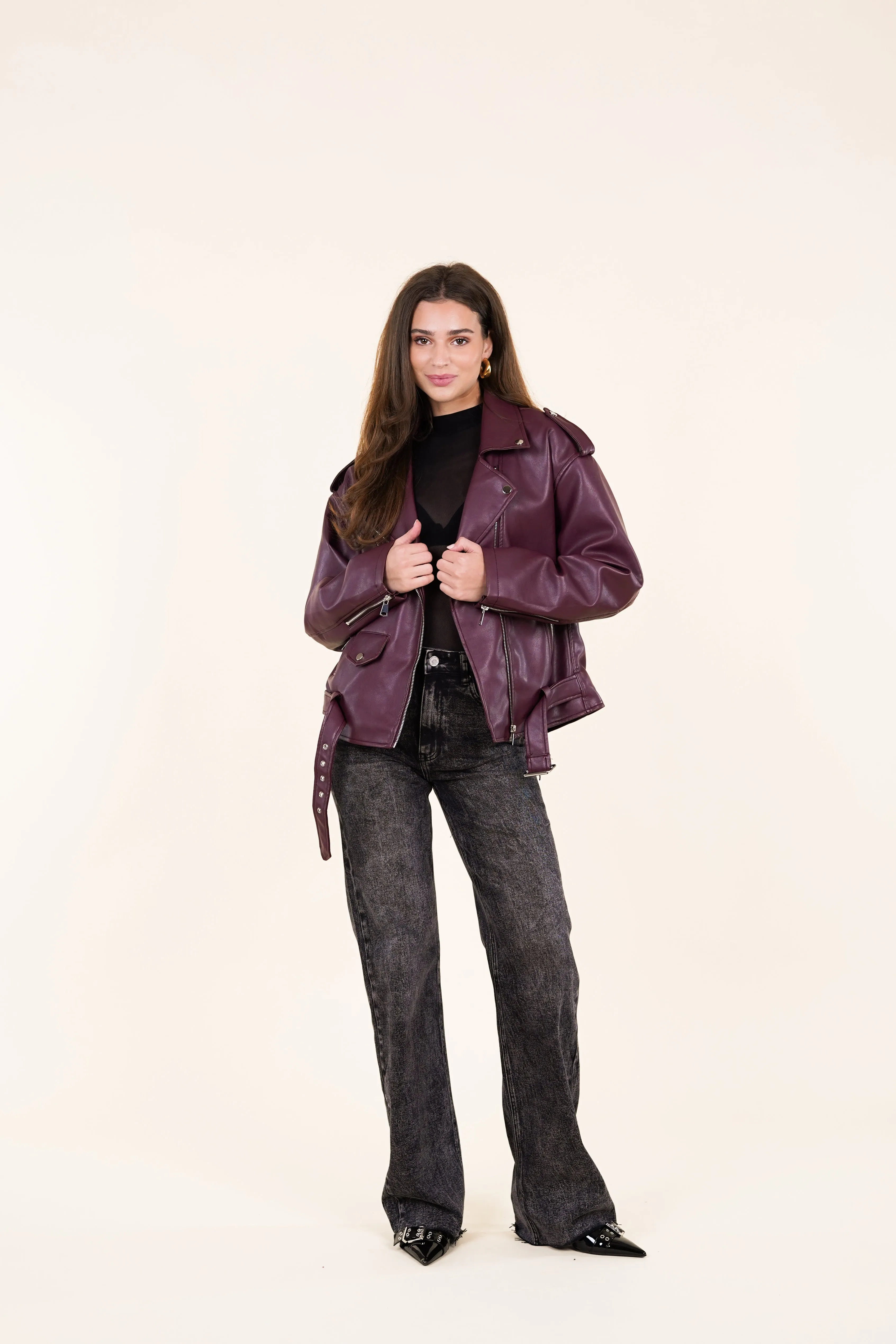 Oversized leatherlook jacket burgundy - Niene