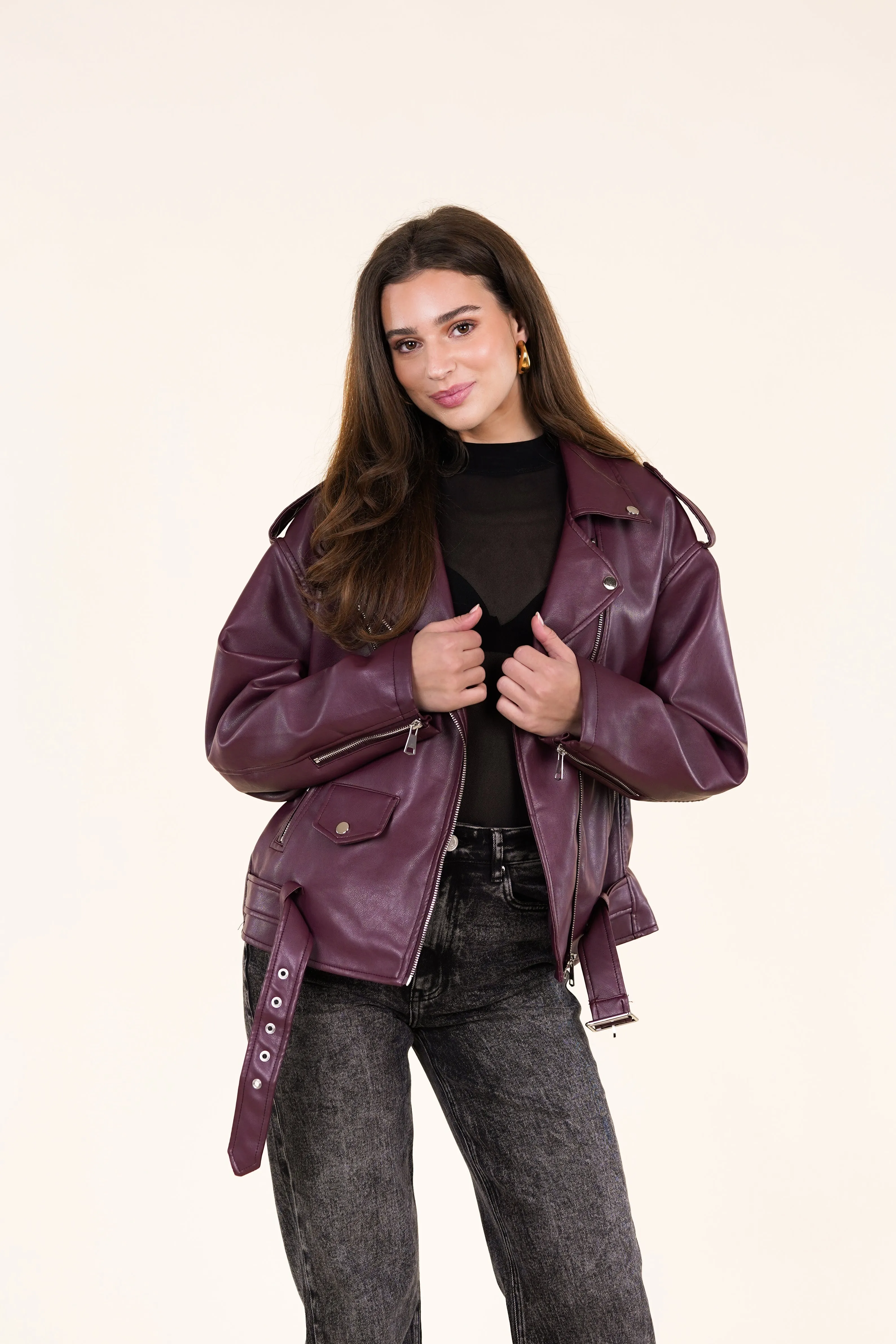 Oversized leatherlook jacket burgundy - Niene