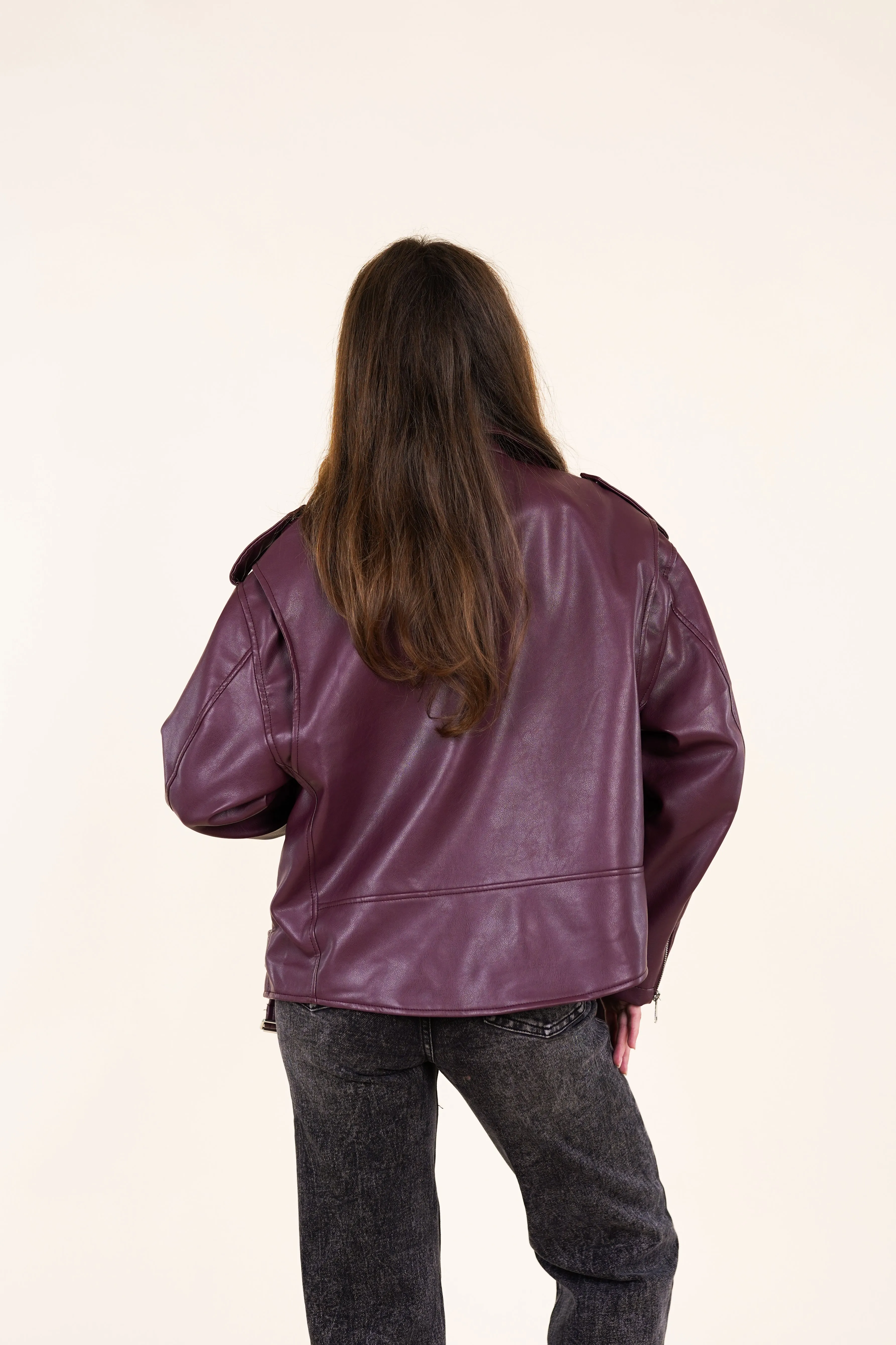 Oversized leatherlook jacket burgundy - Niene