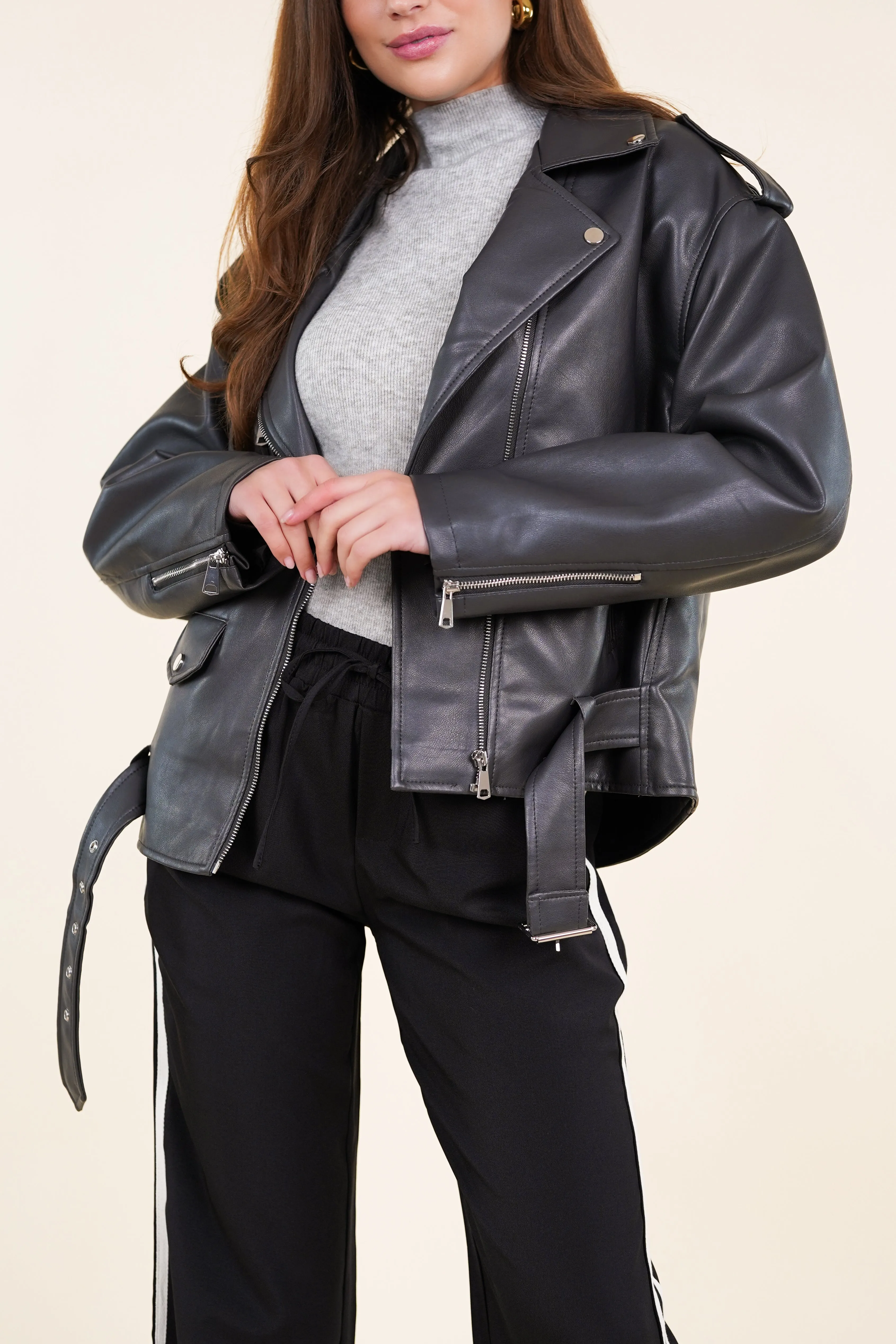 Oversized leatherlook jacket grijs - Niene